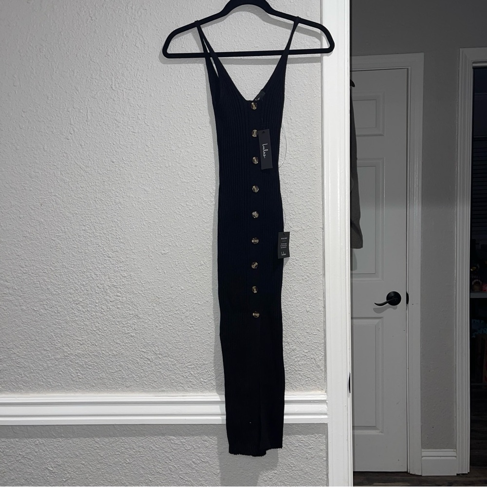Lulus women’s Elegant Black Button-Down ribbed Dress XS NWT